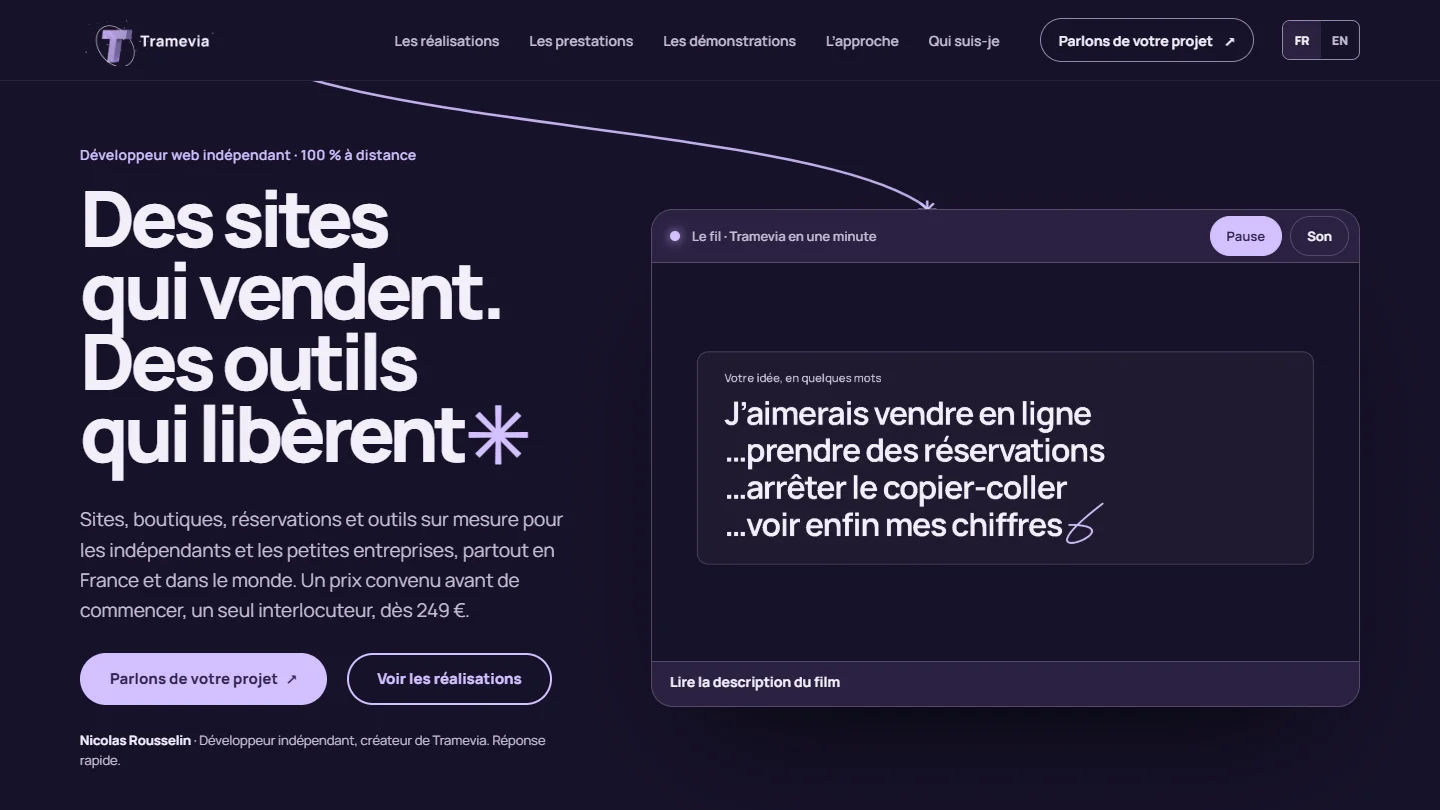 La page d’accueil de tramevia.com